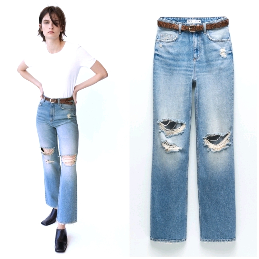 NWT ZARA |  Z1975 Hi-Rise Straight Leg Jeans Rips